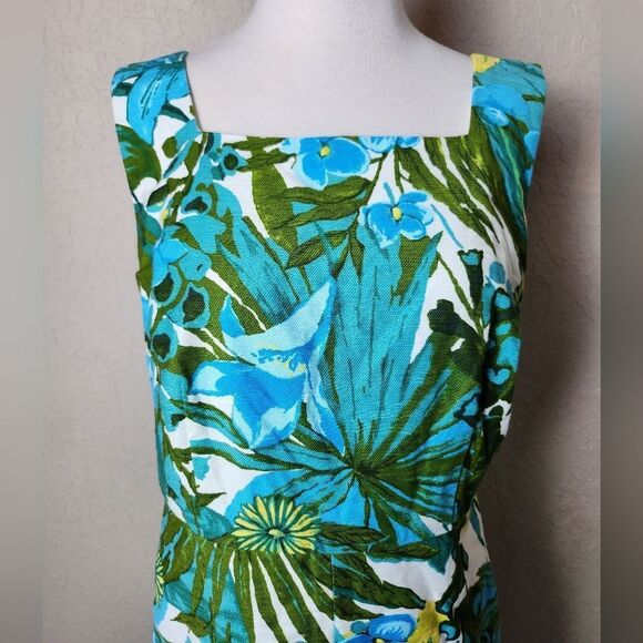 Talbots Retro Tropical Floral Hawaiian Woven Sleeveless Sheath Dress Size 10 - Picture 5 of 8
